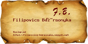 Filipovics Bársonyka névjegykártya
